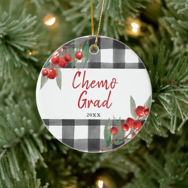 Chemo Graduate Plaid Personalised Cancer Survivor Ceramic Ornament (Tree)
