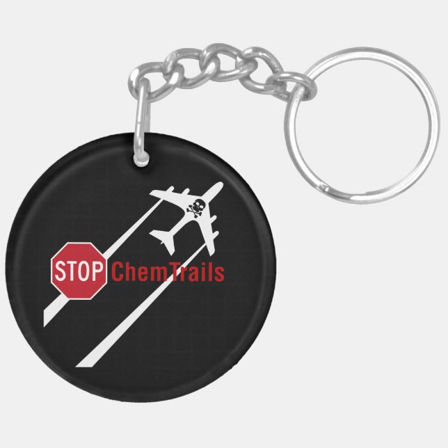 Chemtrail Plane Presistent Contrails Skull Bones Key Ring (Back Left)