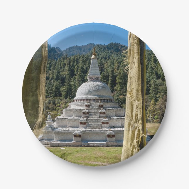 Chendebji Chorten in Bhutan, Himalaya, Asia Paper Plate (Front)