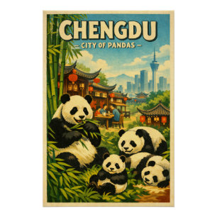 Chengdu, China, in a classic retro Poster