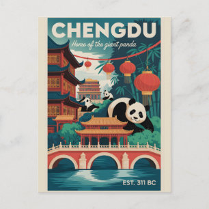 Chengdu China Retro Travel Poster Vintage Art Holiday Postcard