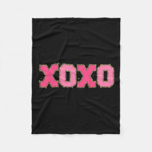 Chenille Patch Sparkling Xoxo Valentine Day Heart Fleece Blanket
