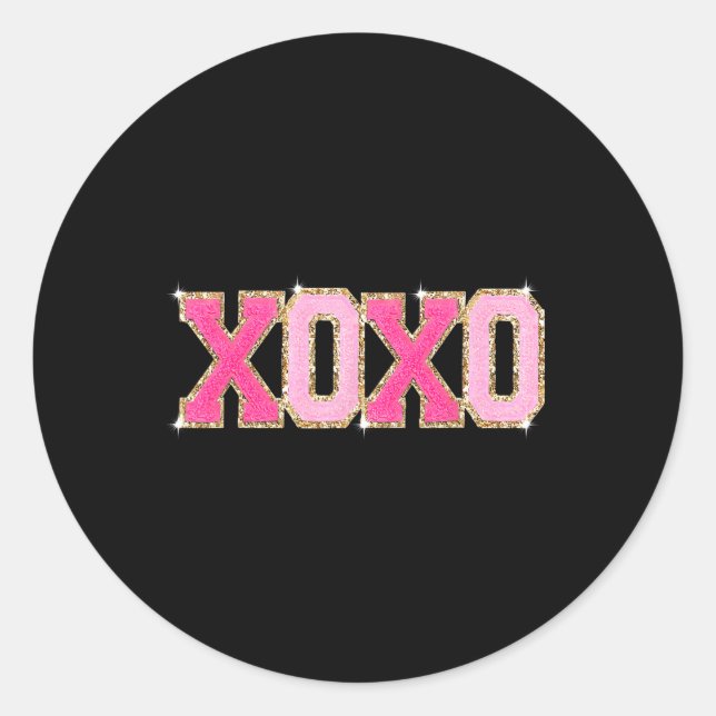 Chenille Patch Sparkling Xoxo Valentines Day Heart Classic Round Sticker (Front)