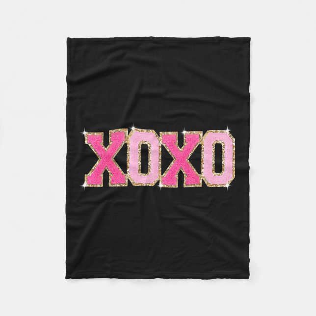 Chenille Patch Sparkling Xoxo Valentines Day Heart Fleece Blanket (Front)