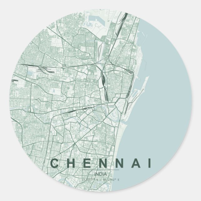 Chennai India City Map Minimal Design Classic Round Sticker (Front)