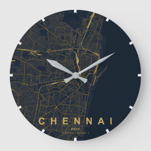 Chennai India City Map Minimal Design Large Clock