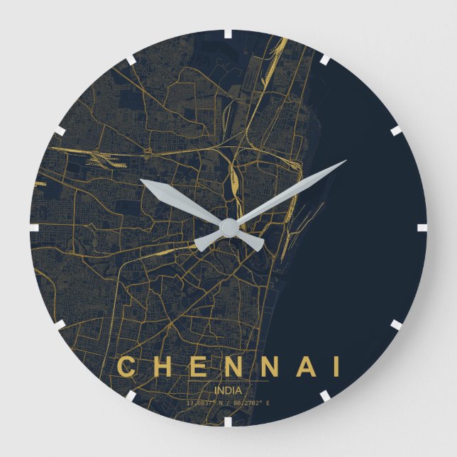 Chennai India City Map Minimal Design Large Clock (Front)