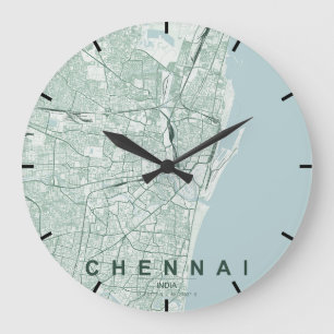 Chennai India City Map Minimal Design Large Clock
