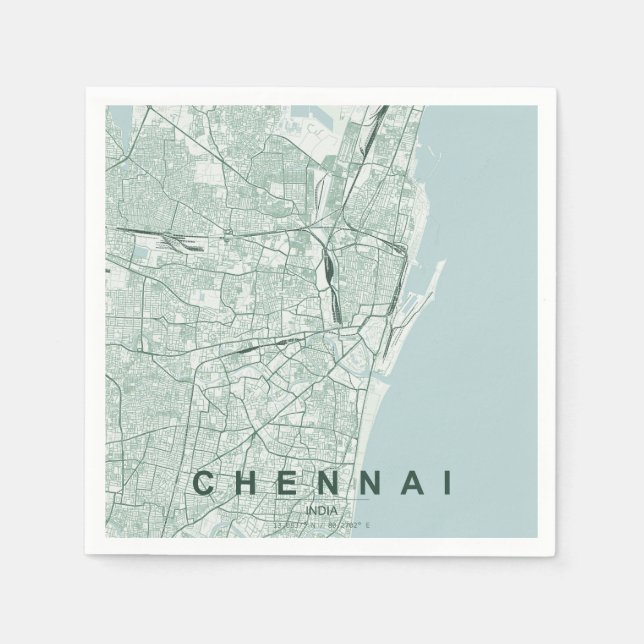 Chennai India City Map Minimal Design Napkin (Front)