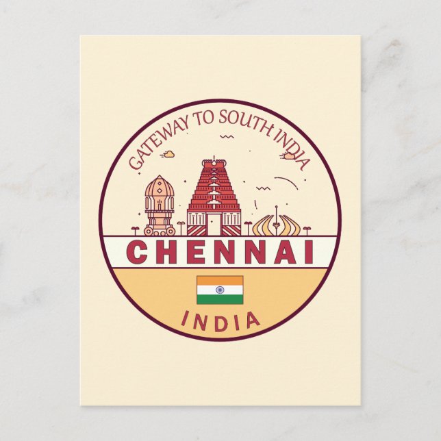 Chennai India City Skyline Emblem Postcard (Front)