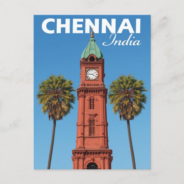 Chennai India Red Clock Tower Iconic Landmark Postcard (Front)