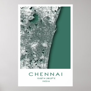 Chennai Map Poster  Madras  Tamil Nadu  India