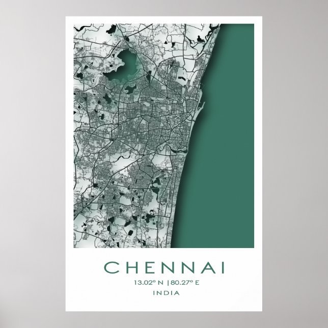 Chennai Map Poster| Madras| Tamil Nadu| India Poster (Front)