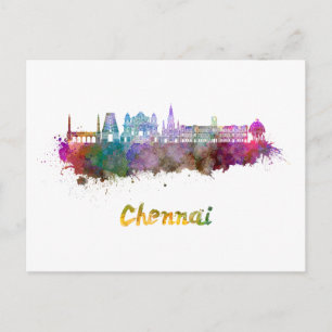 Chennai skyline in watercolor postcard
