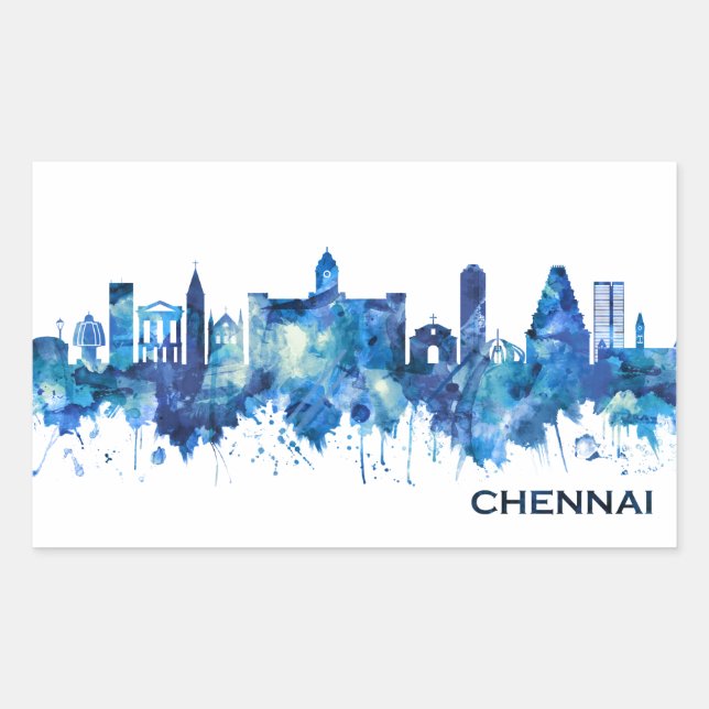 Chennai Tamil Nadu Skyline Blue Rectangular Sticker (Front)