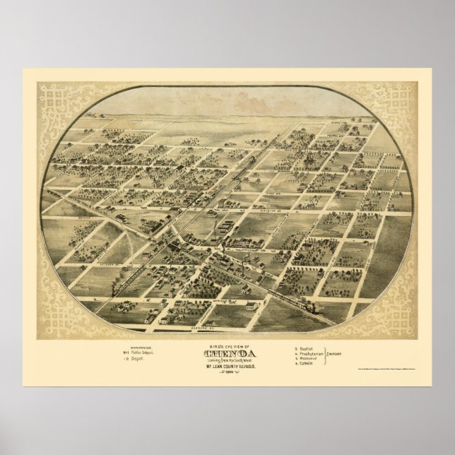 Chenoa, IL Panoramic Map - 1869 Poster (Front)