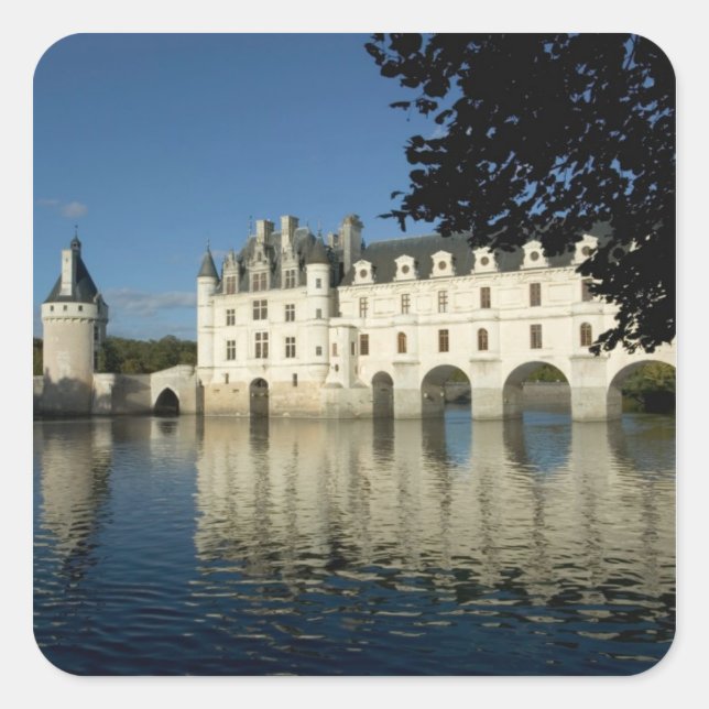 Chenonceau Chateau, River Cher, Loir-et-Cher, 2 Square Sticker (Front)