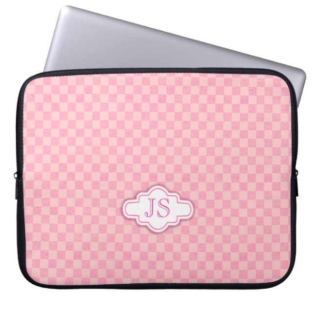 Chequer light pink monogram laptop case (Front)