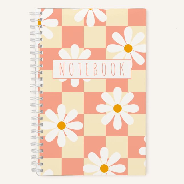 Chequerboard and Daisies Retro  Notebook (Front)