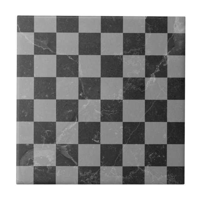 Chequerboard Black and Grey Squares Ceramic Tile (Front)