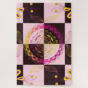 Chequerboard Bloom – Mystical Pink Petal Pattern Jigsaw Puzzle