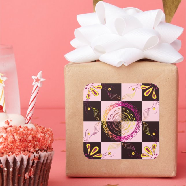Chequerboard Blossom Harmony Square Sticker (Party)