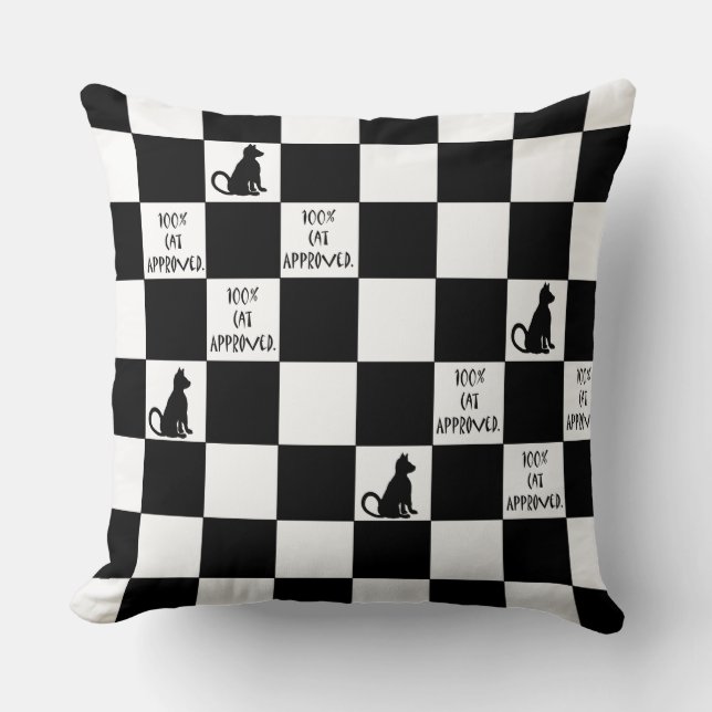 Chequerboard Cat Pillow Black White CricketDiane (Front)
