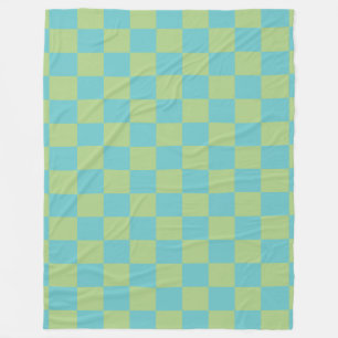 Chequerboard Chequered Pattern in Blue and Green  Fleece Blanket