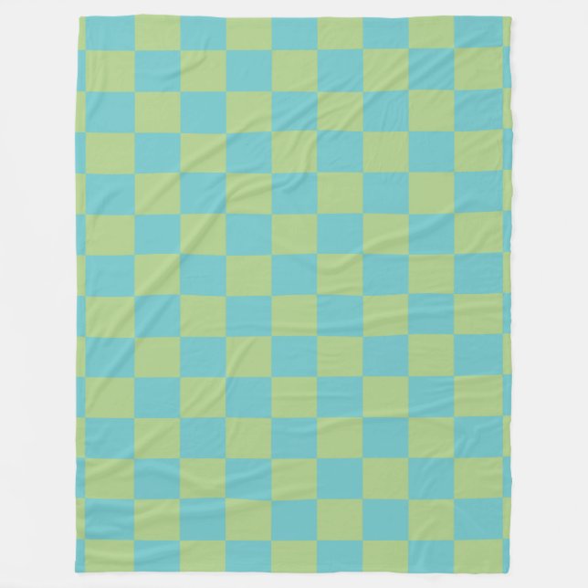 Chequerboard Chequered Pattern in Blue and Green  Fleece Blanket (Front)
