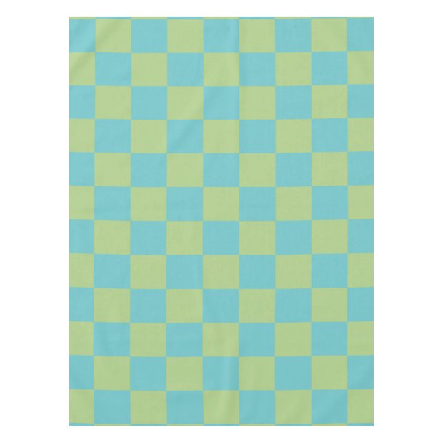 Chequerboard Chequered Pattern in Blue and Green  Tablecloth (Front)