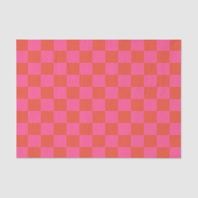 Chequerboard Chequered Pattern in Pink and Orange  Tissue Paper (Front)