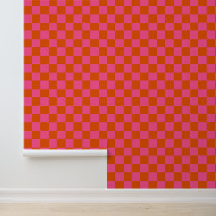 Chequerboard Chequered Pattern in Pink and Orange Wallpaper