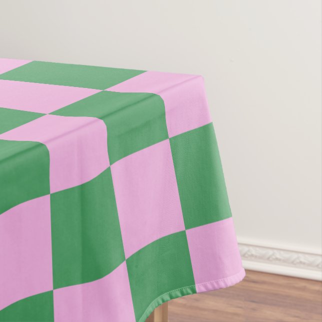 Chequerboard Chequered Pattern Pink and Green Tablecloth (In Situ)
