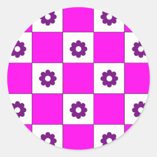 Chequerboard Chess Pink Chequerboard Pattern Classic Round Sticker