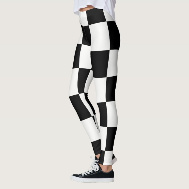 Chequerboard ~ Chess~ Square Design Black & White* Leggings (Left)