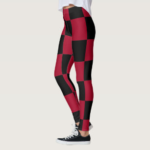 Chequerboard ~ Chess ~ Square Design Red & Black Leggings