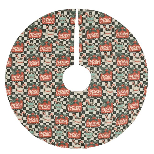 Chequerboard Cocoa Christmas Tree Party Brushed Polyester Tree Skirt (Front)