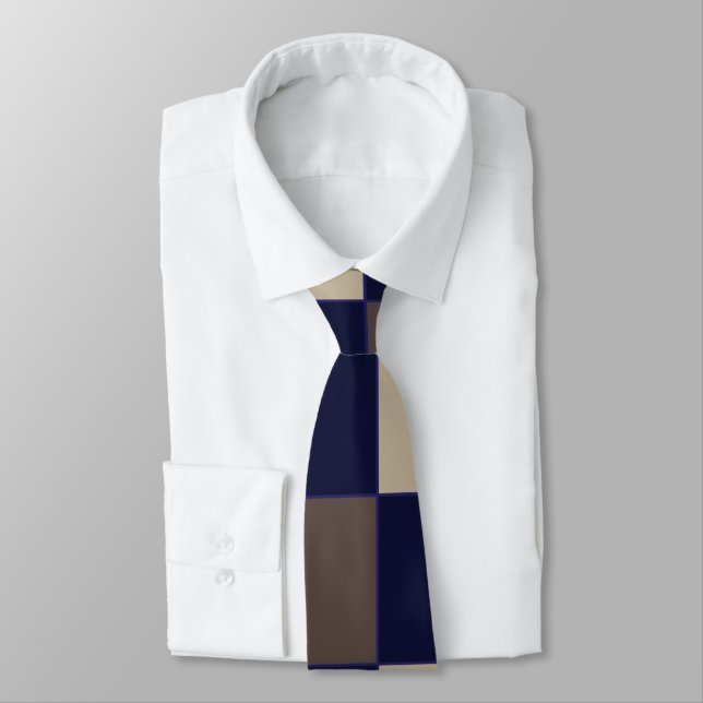Chequerboard Dark Blue Brown Checks Pattern Tie (Tied)