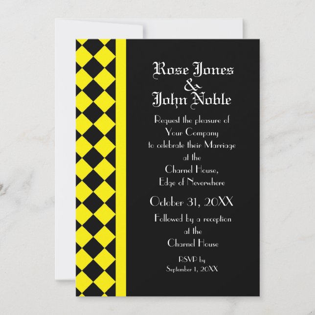 ChequerBoard Ebony (Yellow) Wedding Invitation (Front)