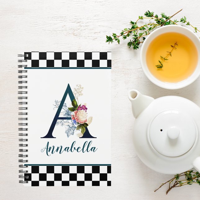 Chequerboard Fancy Floral Monogram Letter A  Planner (Creator Uploaded)