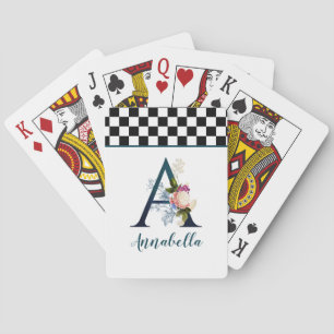 Chequerboard Fancy Floral Monogram Letter A Playing Cards