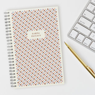 Chequerboard Frame Spiral-Bound Notebook - Brown