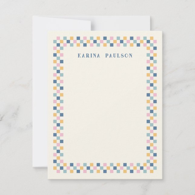 Chequerboard Frame Stationery Note Card - Blue (Front)