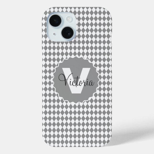 Chequerboard Grayscale with Monogram Name   Case-Mate iPhone Case (Back)