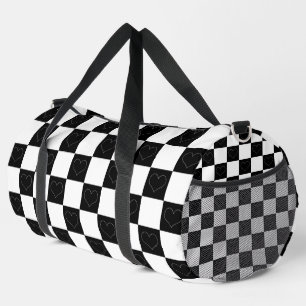Chequerboard Hearts in Black and White Duffle Bag