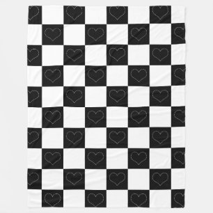 Chequerboard Hearts in Black and White Fleece Blanket