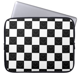 Chequerboard Hearts in Black and White Laptop Sleeve
