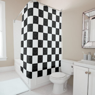 Chequerboard Hearts in Black and White Shower Curtain