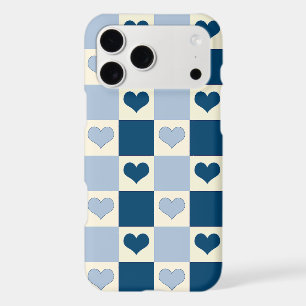 Chequerboard Hearts in Dark Blue, Light Blue, and