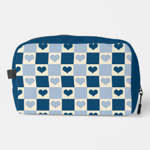 Chequerboard Hearts in Dark Blue, Light Blue, and  Dopp Kit